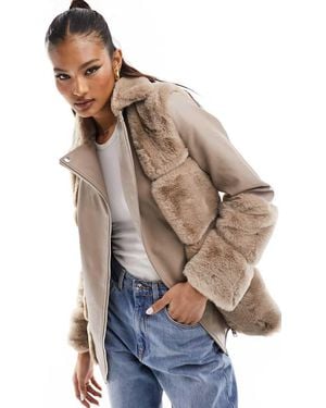 River Island Faux Fur Panelled Biker Jacket - White