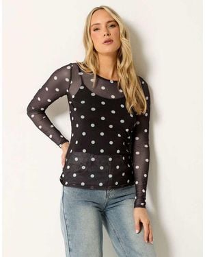 Long Tall Sally Polka Dot Mesh Top - Black