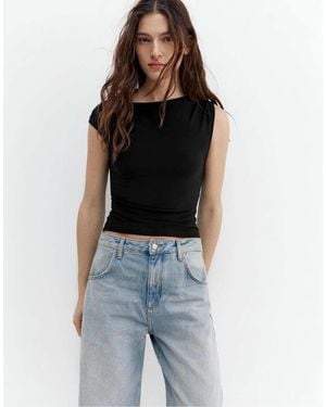 Pull&Bear Gathered Asymmetric Top - Black