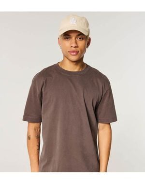 Hollister Tall Boxy Heavyweight Washed Crew T-Shirt - Brown