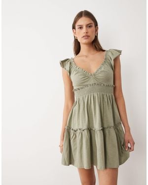 Miss Selfridge Flutter Sleeve Smock Dress - Green