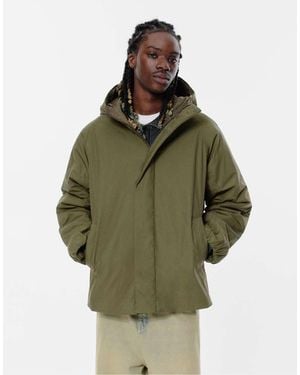 Pull&Bear Gewatteerde Regenjas Met Capuchon - Groen