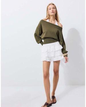 Stradivarius Maglione Asimmetrico Con Fondo A Coste Kaki - Multicolore