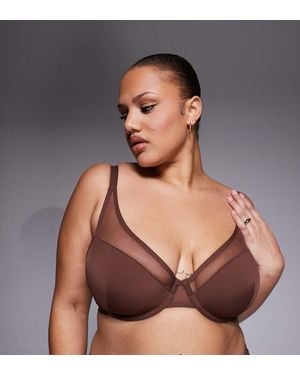 ASOS Asos Design Curve Ella Moulded Microfibre Demi Pad Underwired Bra With Mesh Detail - Brown