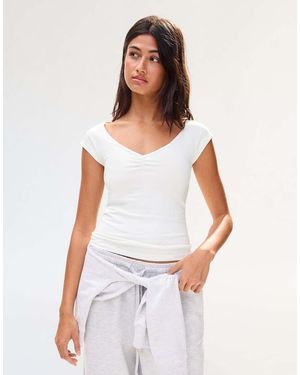 Bershka Gathered Short Sleeve T-Shirt - White