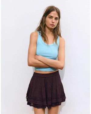 Pull&Bear Ruffled Mini Skirt - White