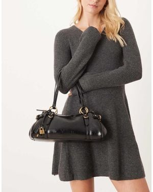 Mango Bolso Estilo Bolera Con Candado Y Diseño Trenzado De Cuero Sintético De - Negro