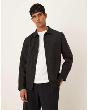 Mango Linen Mix Overshirt - Black