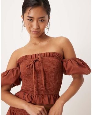 Lovedrobe Short Sleeve Shirred Top Co-Ord - Brown