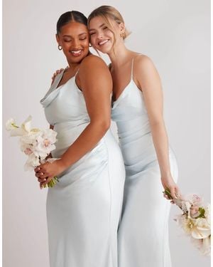 Six Stories Cowl Front Asymmetrical Satin Bridesmaid Dress - White