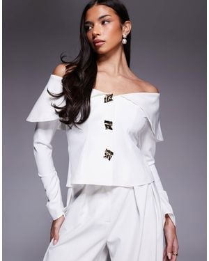 ASOS Off Shoulder Blazer With Gold Hardware Co-ord - Gray