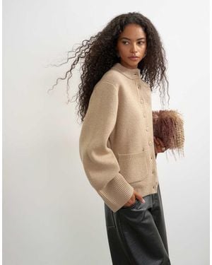 TOPSHOP Knitted Pocket Front Cardigan - Natural