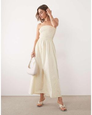 New Look Shirred Bandeau Midi Dress - Natural
