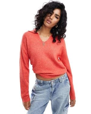 Jdy V Neck Polo Jumper - Red