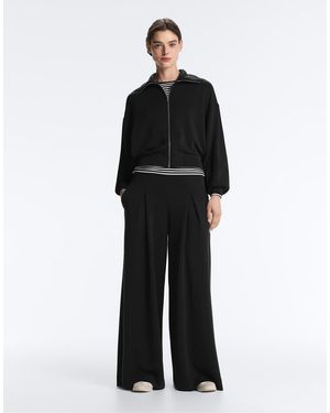 Oysho Wide-leg Pleated Trousers With Soft-touch Modal - Black
