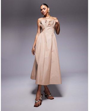 ASOS Structured Frill Bust Midi Dress - Natural