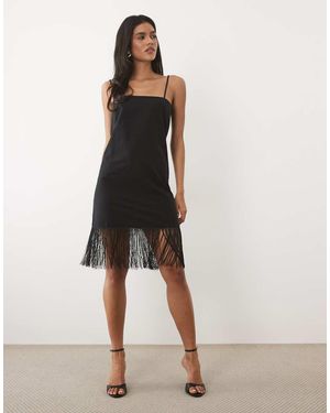 ASOS Mini-Jurk Van Linnenmix Met Franjes - Naturel