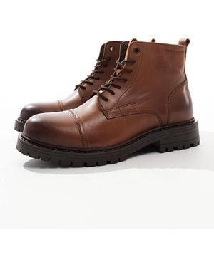 Jack & Jones Chunky Leather Lace Up Boot - Black
