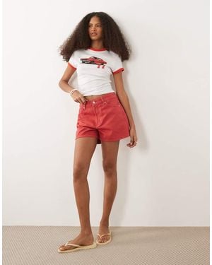 ASOS High Waist Denim Shorts - Red