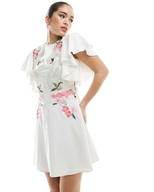 Hope & Ivy Bridal Swan Embellished Open Back Mini Dress - White