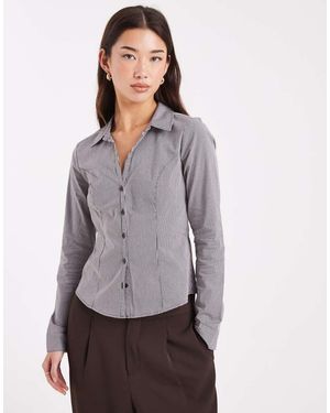 Hollister Camisa A Cuadros Vichy Marrones Entallada De Manga Larga De -Rosa - Gris