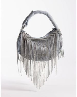 Juicy Couture Y2k Silver Diamante Chain Denim Shoulder Bag - Grey