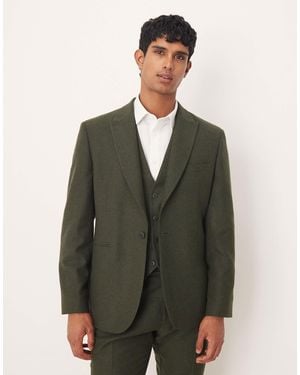 ASOS Slim Herringbone Suit Jacket With Wool - Green