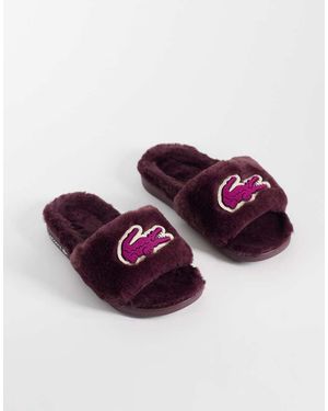 Lacoste Zapatillas De Estar Por Casa Tipo Slide Con Logo De Cocodrilo En Burdeos Y Rosa - Morado