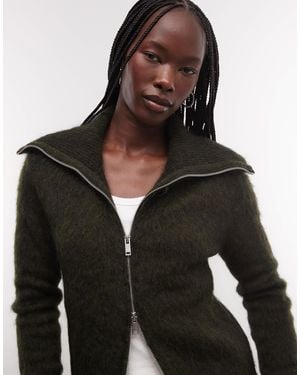 Weekday Wool And Mohair Blend Hairy Yarn Zip Cardigan - Black