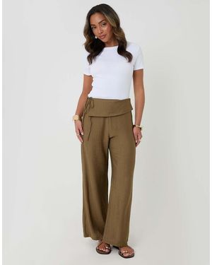 Threadbare Wrap Front Wide Leg Textured Trousers - Natural
