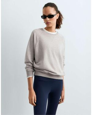 Oysho Cotton-Blend Fleece Round Neck Sweatshirt - White