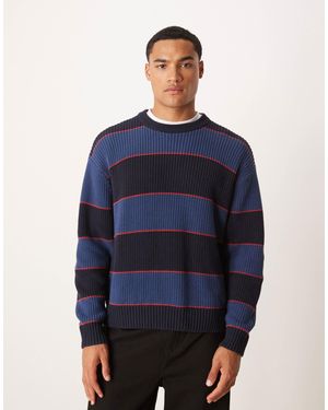 Abercrombie & Fitch – gestrickter pullover mit patentmuster, rundhalsausschnitt und em streifen - Blau