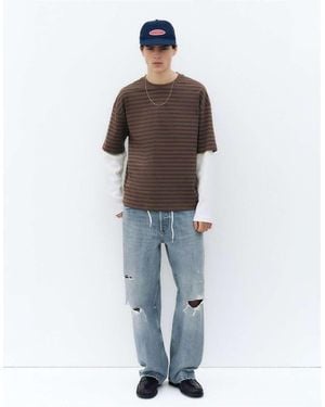 Pull&Bear Straight-Leg Jeans Met Scheuren - Blauw