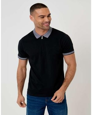 Threadbare 3-Pack Zip Collar Polo Shirts - Black