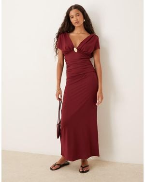 ASOS V Front Short Sleeve Midi Dress With Hardwear Detail - Red