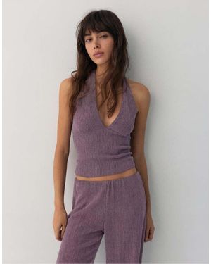 Pull&Bear Crepe Halter Neck Top - Purple