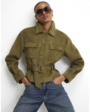River Island Belted Faux Suede Jacket - Green