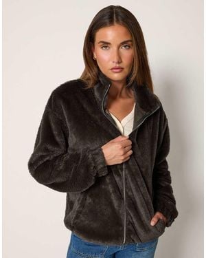 Long Tall Sally Faux Fur Zip Jacket - Black