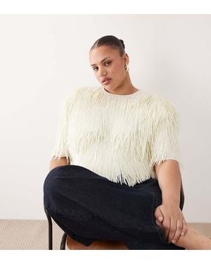 ARRANGE Curve All-over Shard Sequin Strong Shoulder T-shirt - White