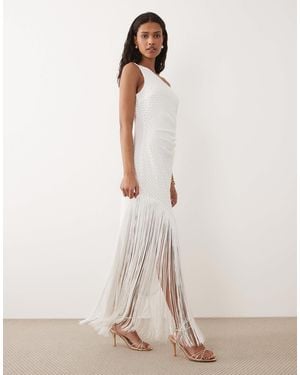Six Stories One Shoulder Asymmetric Fringe Detail Maxi Dress - Natural