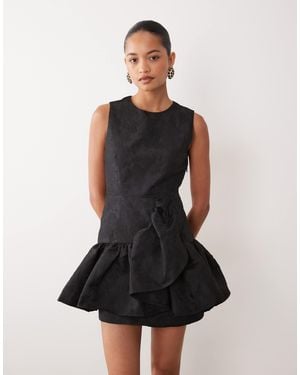 Sister Jane Exclusive Jacquard Ruffle Mini Dress With Diamond Back Cut Out - Black