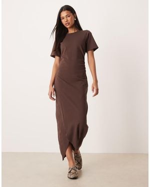 ASOS Circular Design Ruched Side Tee Midi Dress - Brown