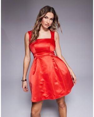 Jarlo Square Neck Satin Mini Prom Dress - Red