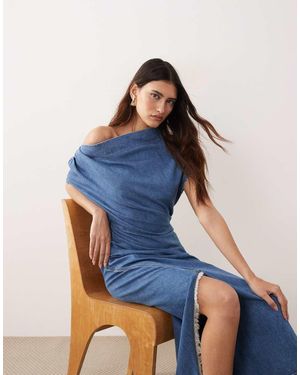 ARRANGE Gedrapeerde Denim Maxi Jurk - Blauw
