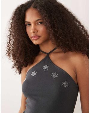 Mango Teen Halterneck Top With Embellishment - Grey