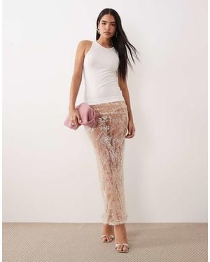 ASOS Sheer Sequin Mesh Maxi Skirt - Pink