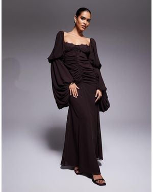 ASOS Exaggerated Sleeve Drape Front Maxi Dress With Godets - Brown