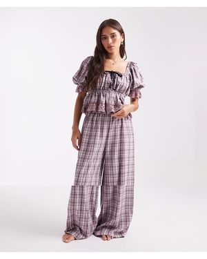 Miss Selfridge Cotton Wide Leg Pyjama Set - Purple