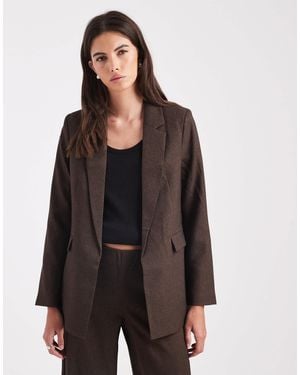 Vero Moda Blazer d'ensemble oversize et élégant en aspect tweed - chocolat - Noir