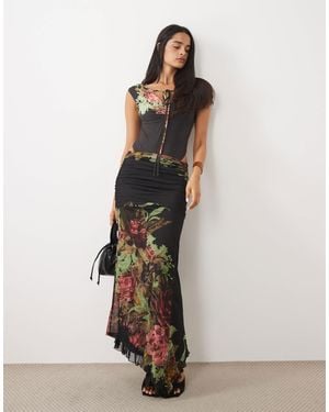 ASOS Kombiteil midirock aus mesh mit asymmetrischem schnitt und blumenmuster - Natur